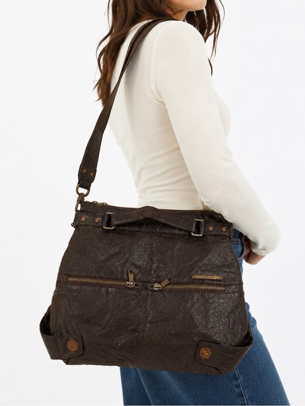 Textured Dark Brown Shoulder Bag with Adjustable Strap